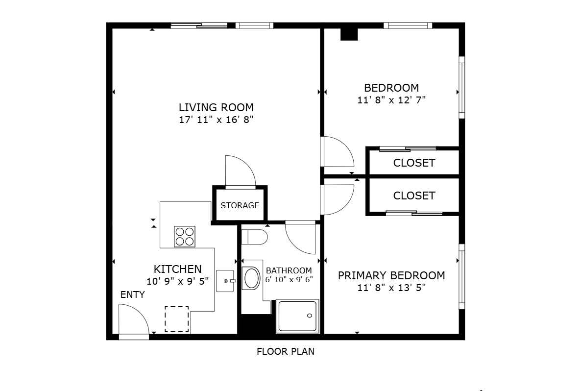 Floor plan for 1 bed, 1 bath, 650 sqft